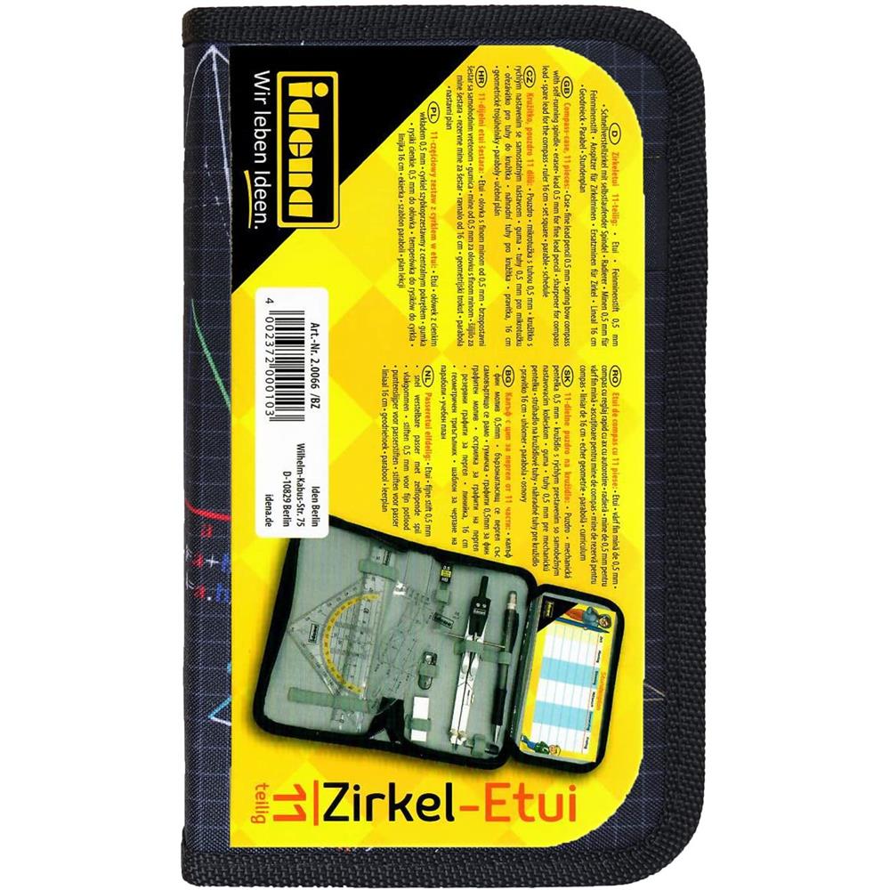 Idena Zirkel-Set im Etui 11-teilig mit Geodreieck Ersatzminen Druckbleistift Stundenplan