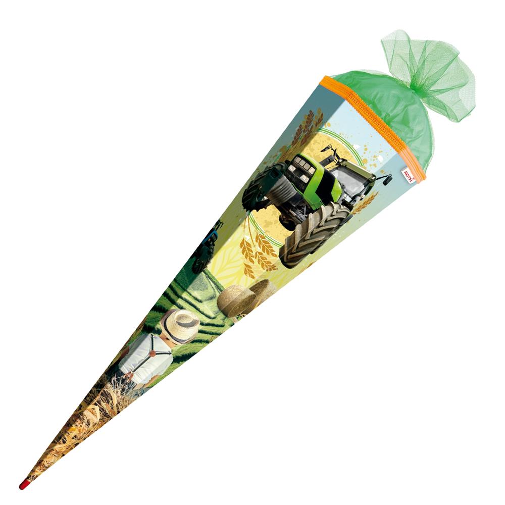 Roth Schultüte Traktor, 85cm, eckig, Rot(h)-Spitze, Tüllverschluss