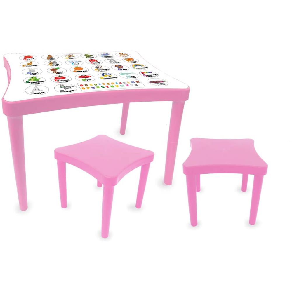 Jamara Kindersitzgruppe Easy Learning, rosa - Kindertisch und zwei Hocker aus Kunststoff