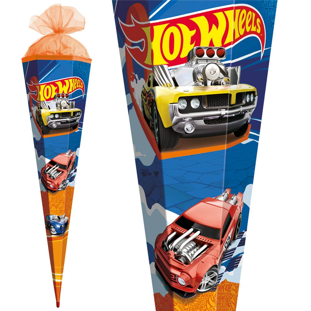 Roth Schultüte Hot Wheels, 85cm, eckig, Rot(h)-Spitze, Tüllverschluss