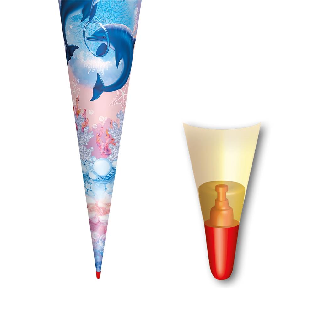 Roth Schultüte Delfine, 70cm, rund, Rot(h)-Spitze, Filzverschluss