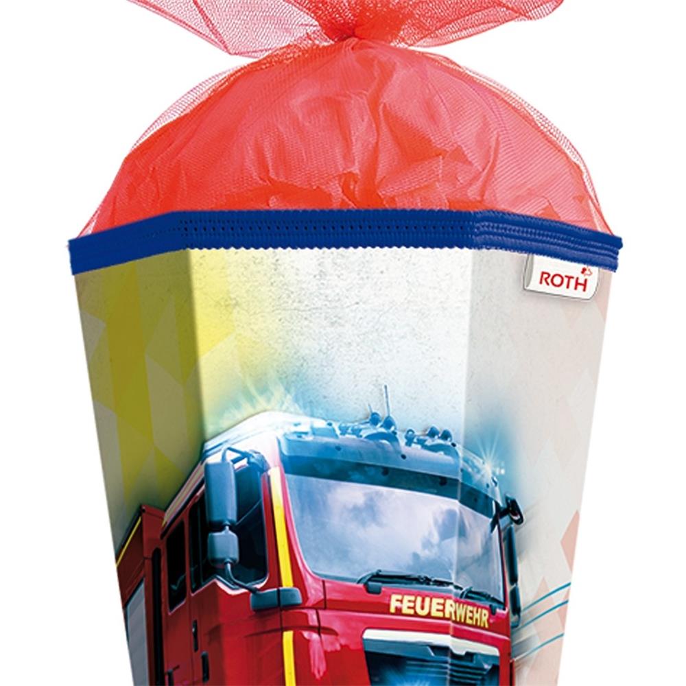 Roth Schultüte Feuerwehr, 85cm, eckig, Rot(h)-Spitze, Tüllverschluss