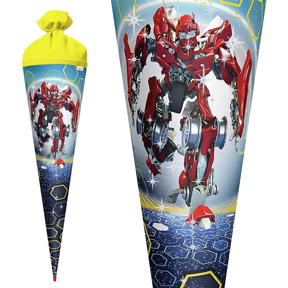 Roth Schultüte Dynamic Robot, 70cm, rund, Rot(h)-Spitze, Filzverschluss, Folieneffekt