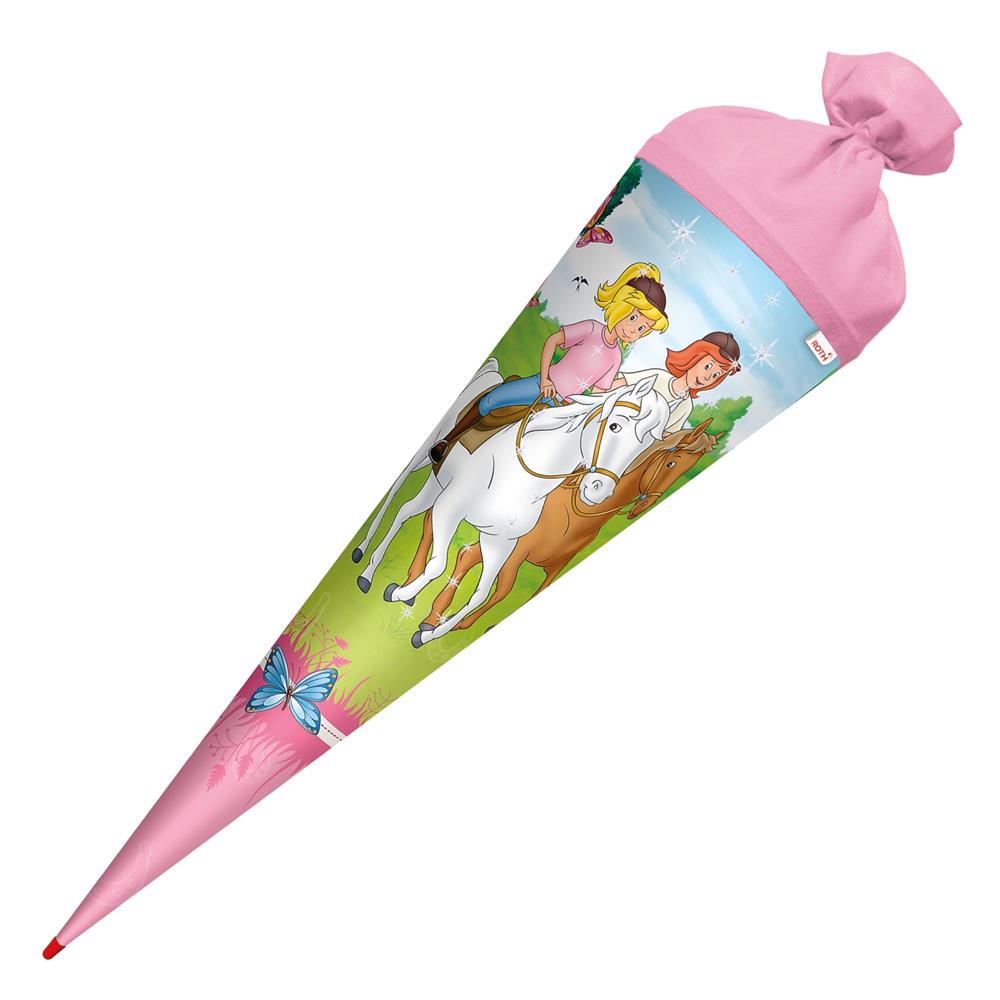 Roth Schultüte Bibi und Tina - Pferdefreunde, 70cm, rund, Rot(h)-Spitze, Filzverschluss, Glitter