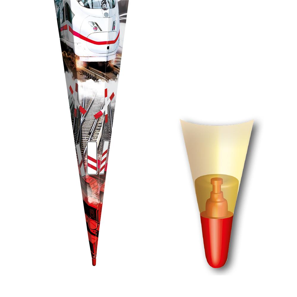 Roth Schultüte Schnellzug, 85cm, eckig, Rot(h)-Spitze, Tüllverschluss