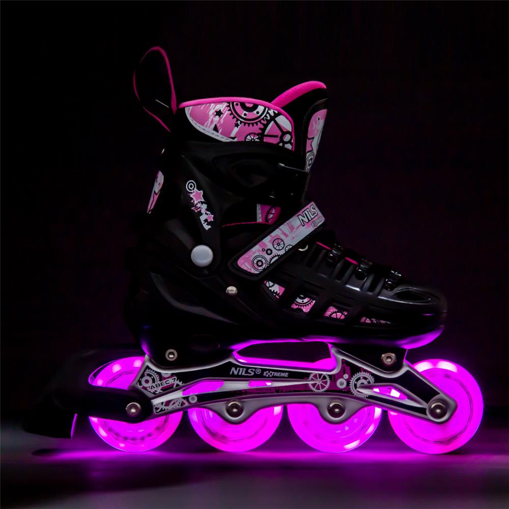 NILS EXTREME NH10905 4in1 LED Inliner Schlittschuhe Rollschuhe Gr. 31-34, Rosa, verstellbar