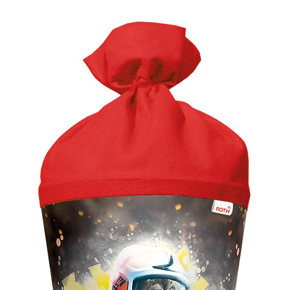 Roth Schultüte Feuerwehrmann, 70cm, rund, Rot(h)-Spitze, Filzverschluss