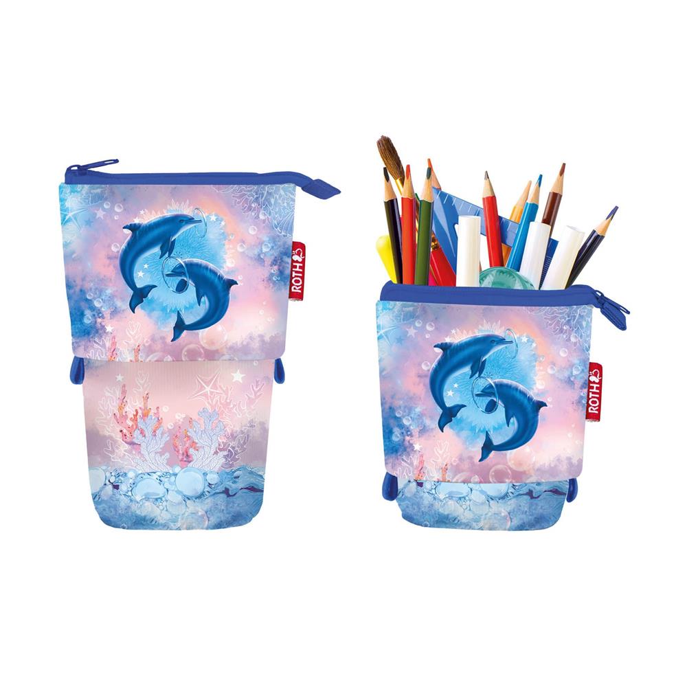 Roth Federmäppchen Delfine - 2in1 Mäppchen & Stiftebecher für Schule