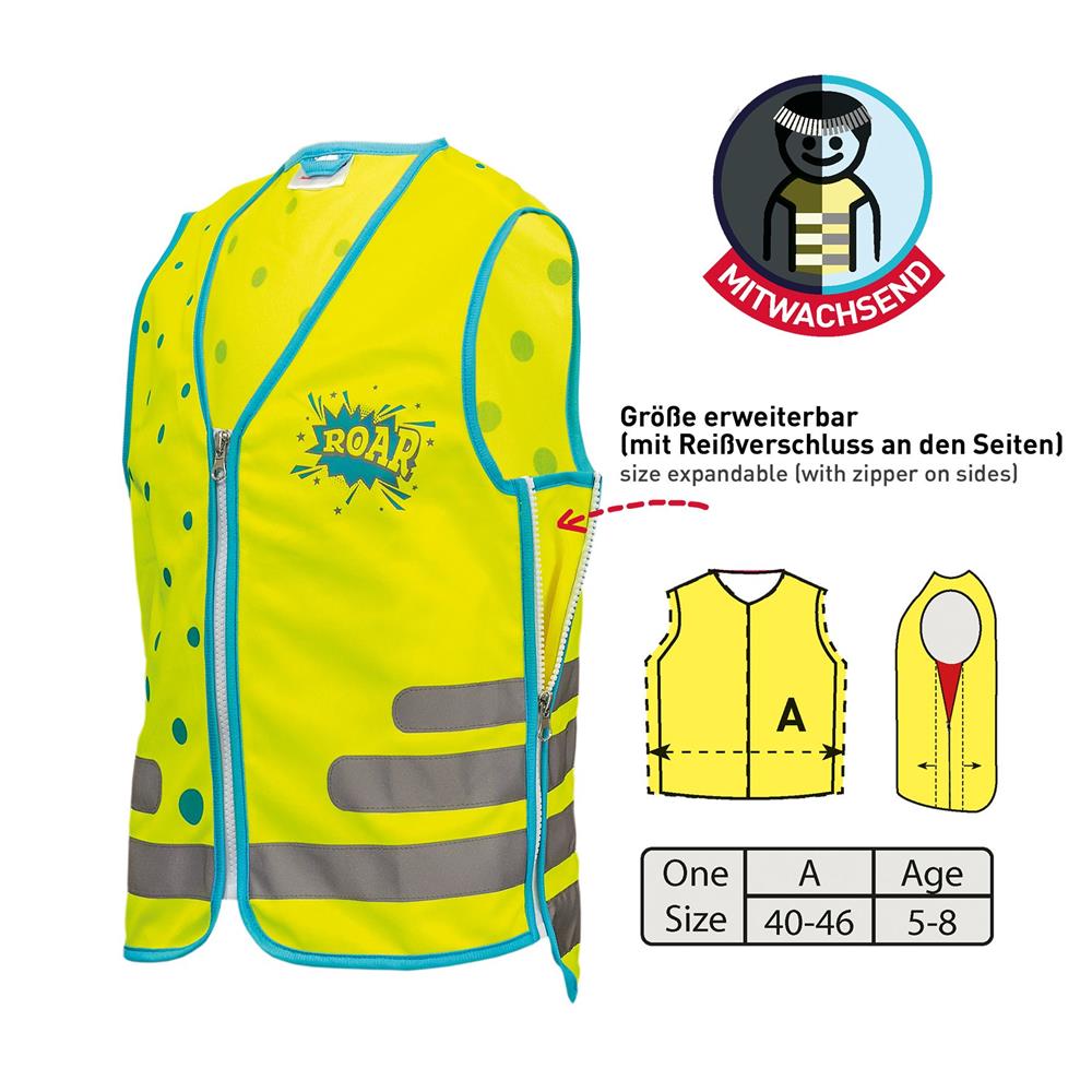 Roth ReflActions Warnweste für Kinder Roar, Gelb, mit reflektierenden Elementen, erweiterbar