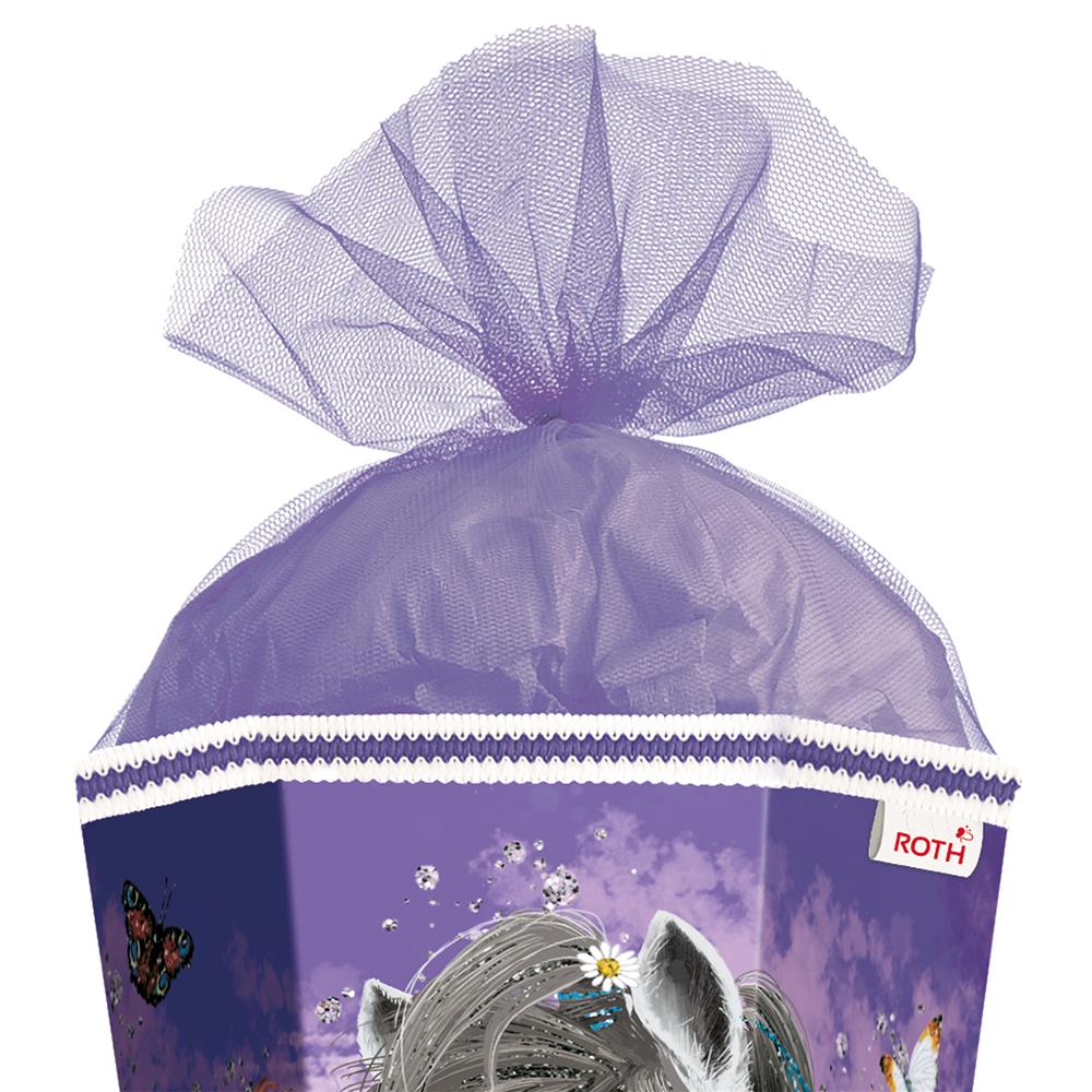 Roth Schultüte Blumenpferde, 85cm, eckig, Rot(h)-Spitze, Tüllverschluss, Glitter