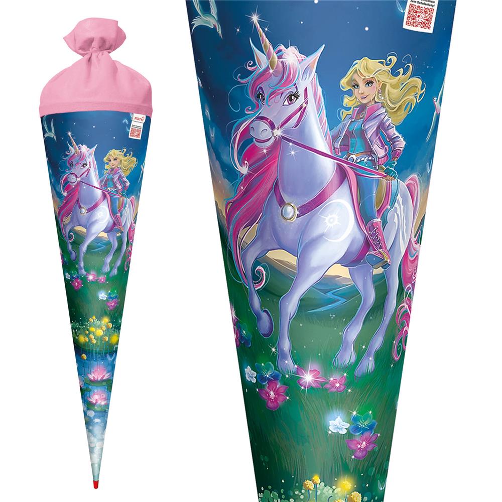 Roth Schultüte Magische Einhornreiterin, 70cm, rund, Rot(h)-Spitze, Filzverschluss