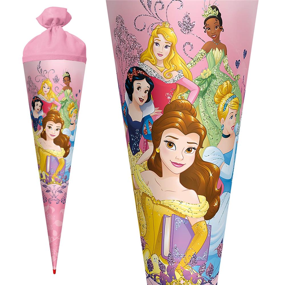 Roth Schultüte Disney Princess, 70cm, rund, Rot(h)-Spitze, Filzverschluss, Glitzer
