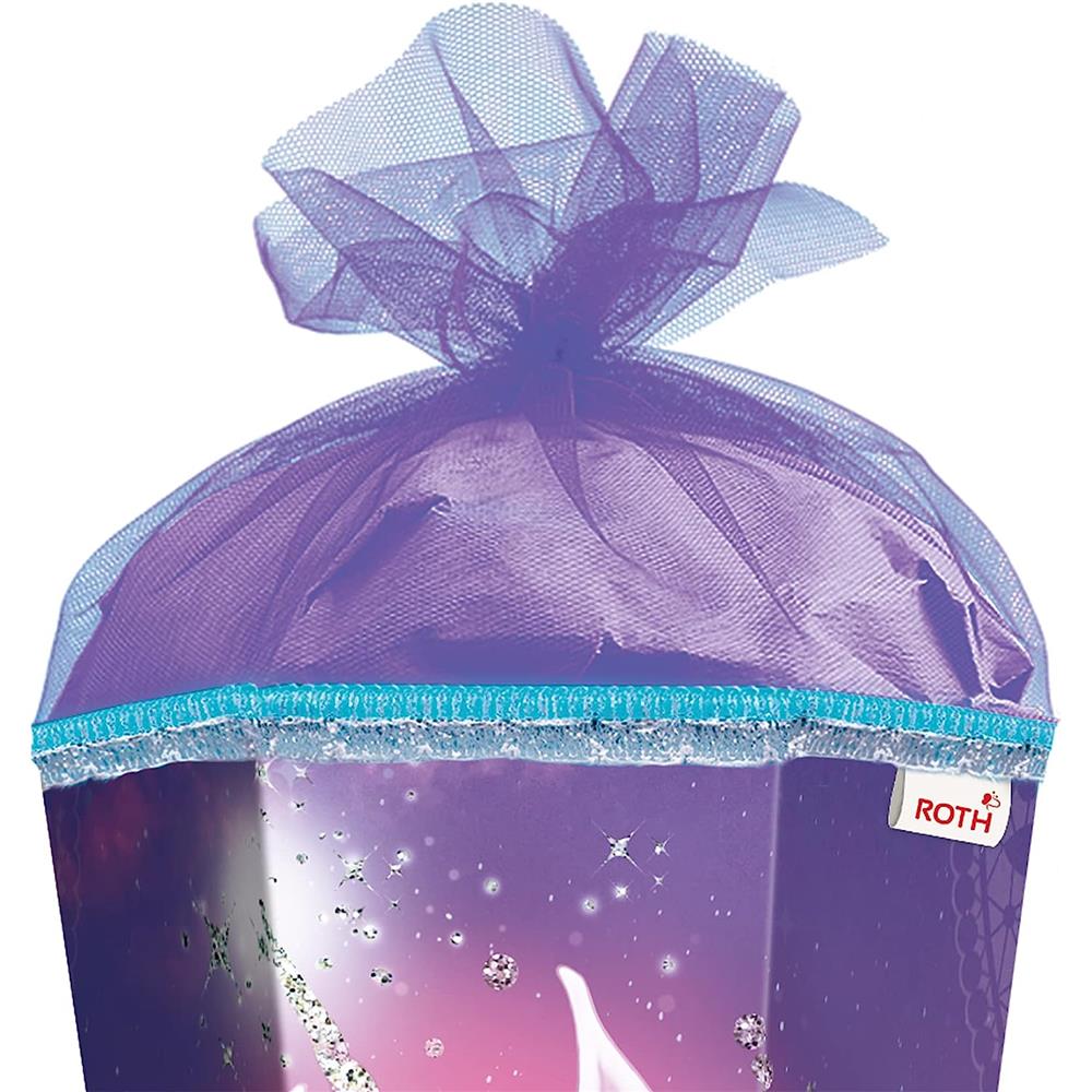 Roth Schultüte Einhornportrait, 85cm, eckig, Rot(h)-Spitze, Tüllverschluss, Glitzer