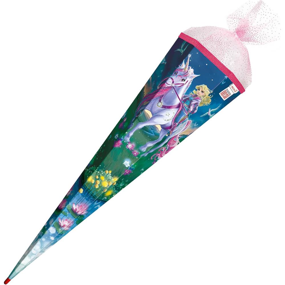 Roth Schultüte Magische Einhornreiterin, 85cm, eckig, Rot(h)-Spitze, Tüllverschluss, Glitzer