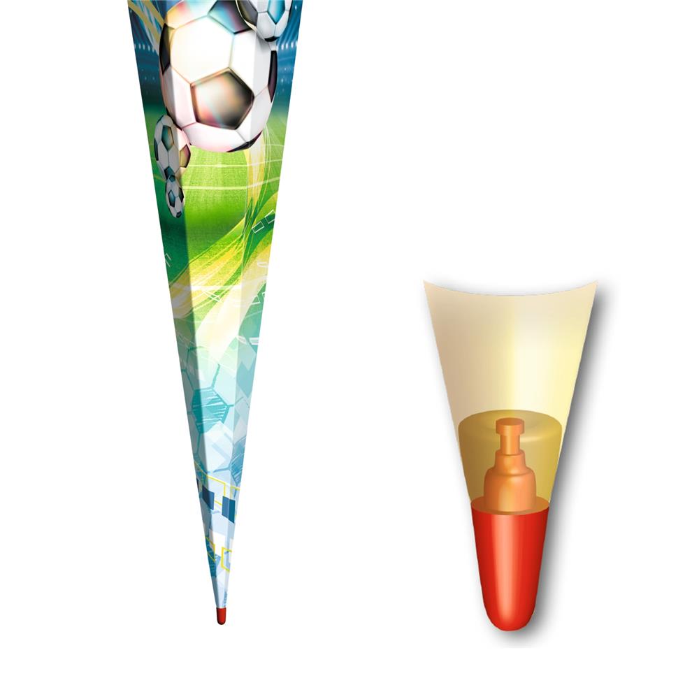 Roth Schultüte Fußball, 85cm, eckig, Rot(h)-Spitze, Tüllverschluss