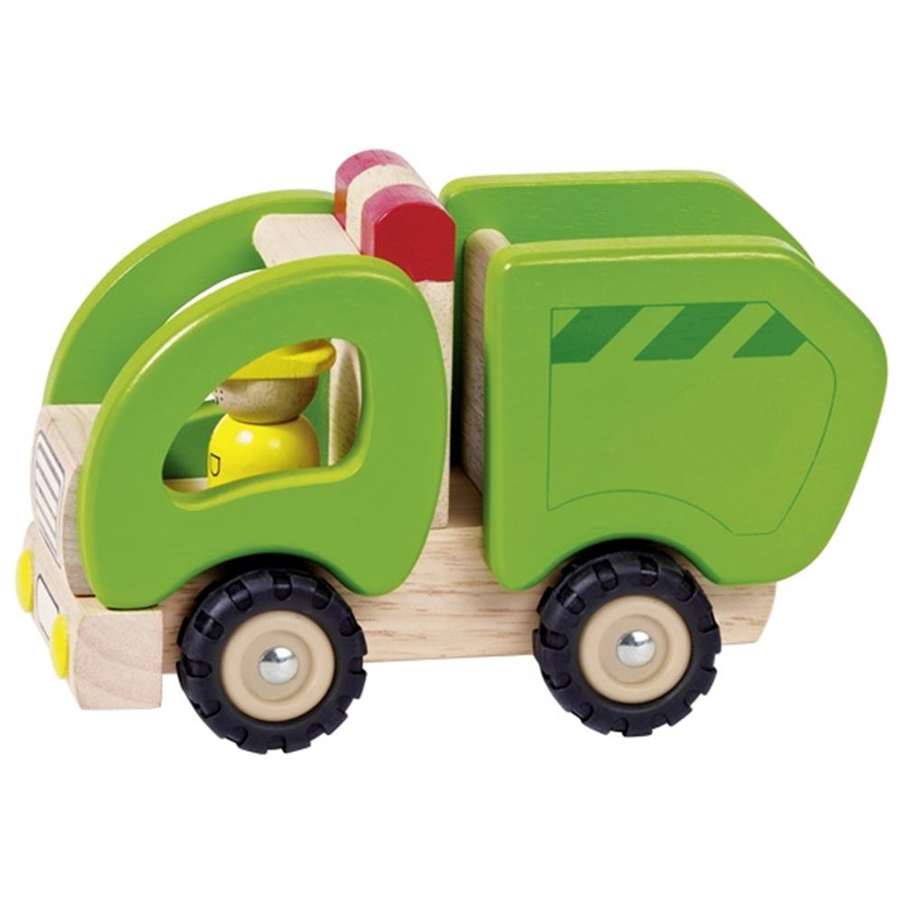 Goki Nutzfahrzeug aus Holz - Müllwagen mit Spielfigur