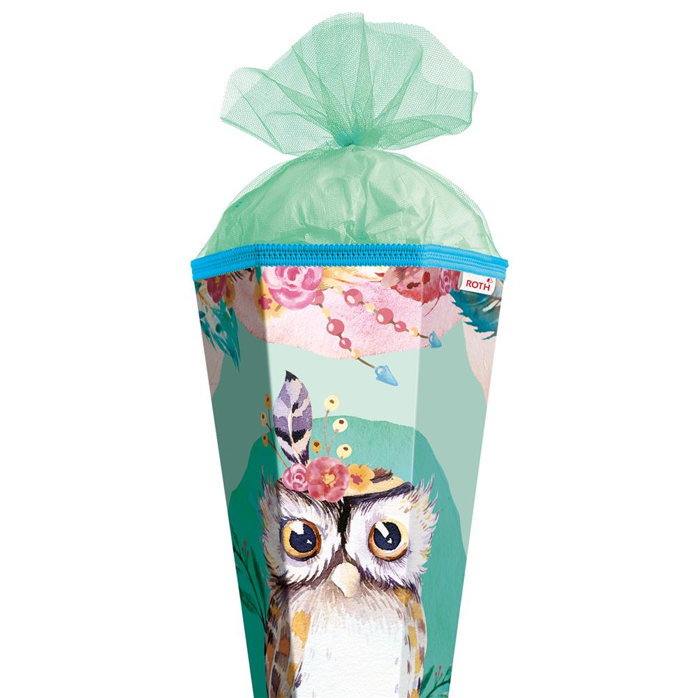 Roth Schultüte Eule Lieselotte, 85cm, eckig, Rot(h)-Spitze, Tüllverschluss