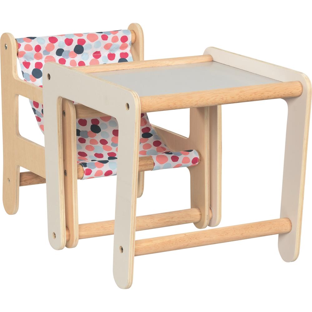 Goki Puppenhochstuhl mit Tisch, 2in1, modernes, farbenfrohes Design