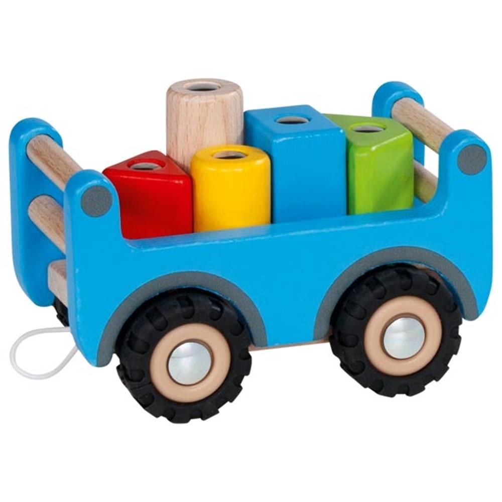 goki Baufahrzeug aus Holz - Kranwagen mit Anhänger