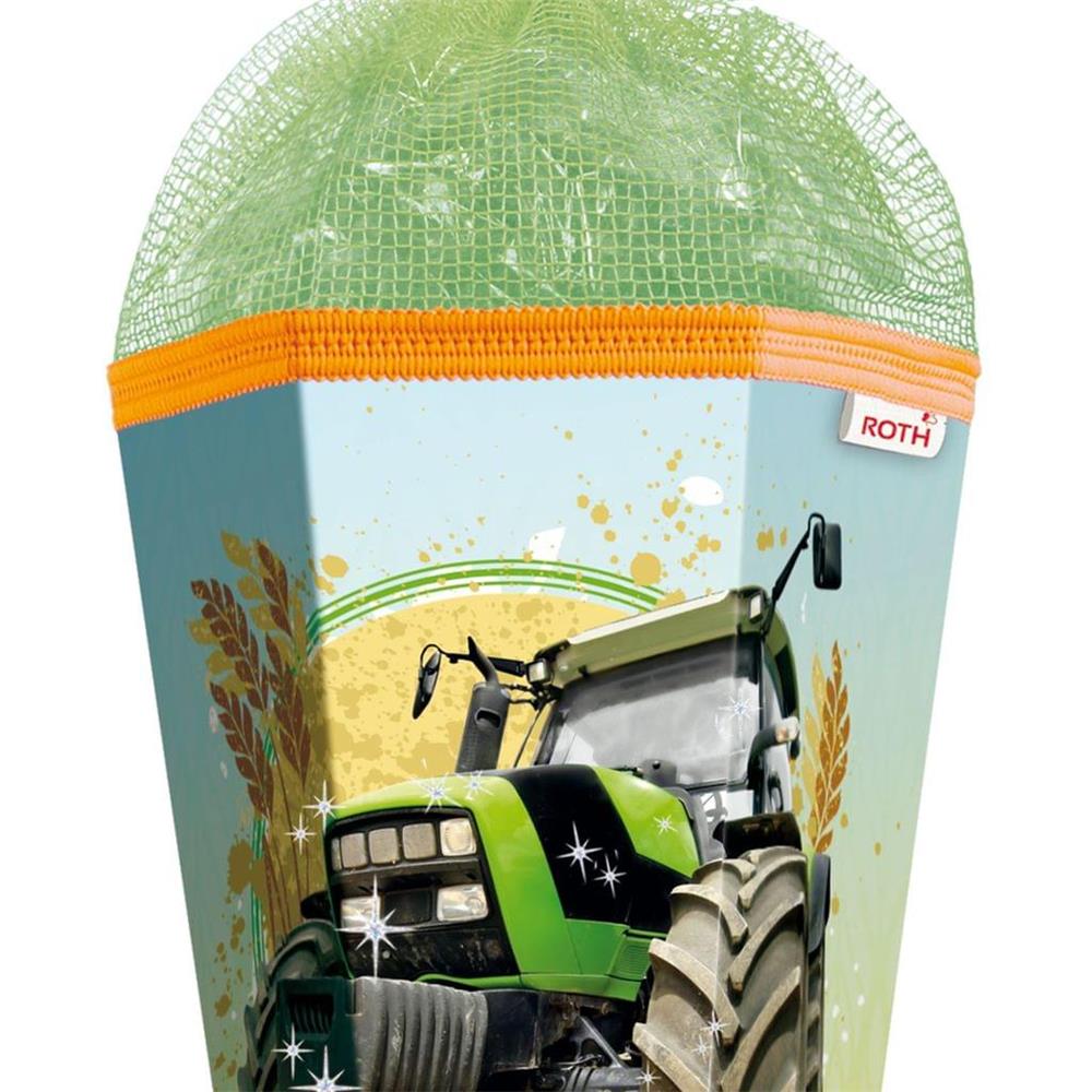Roth Schultüte Traktor, 85cm, eckig, Rot(h)-Spitze, Netzverschluss, Folieneffekt