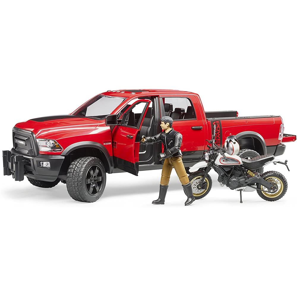 Bruder 02502 - RAM 2500 Power Wagon mit Scrambler Ducati Desert Sled u. Fahrer