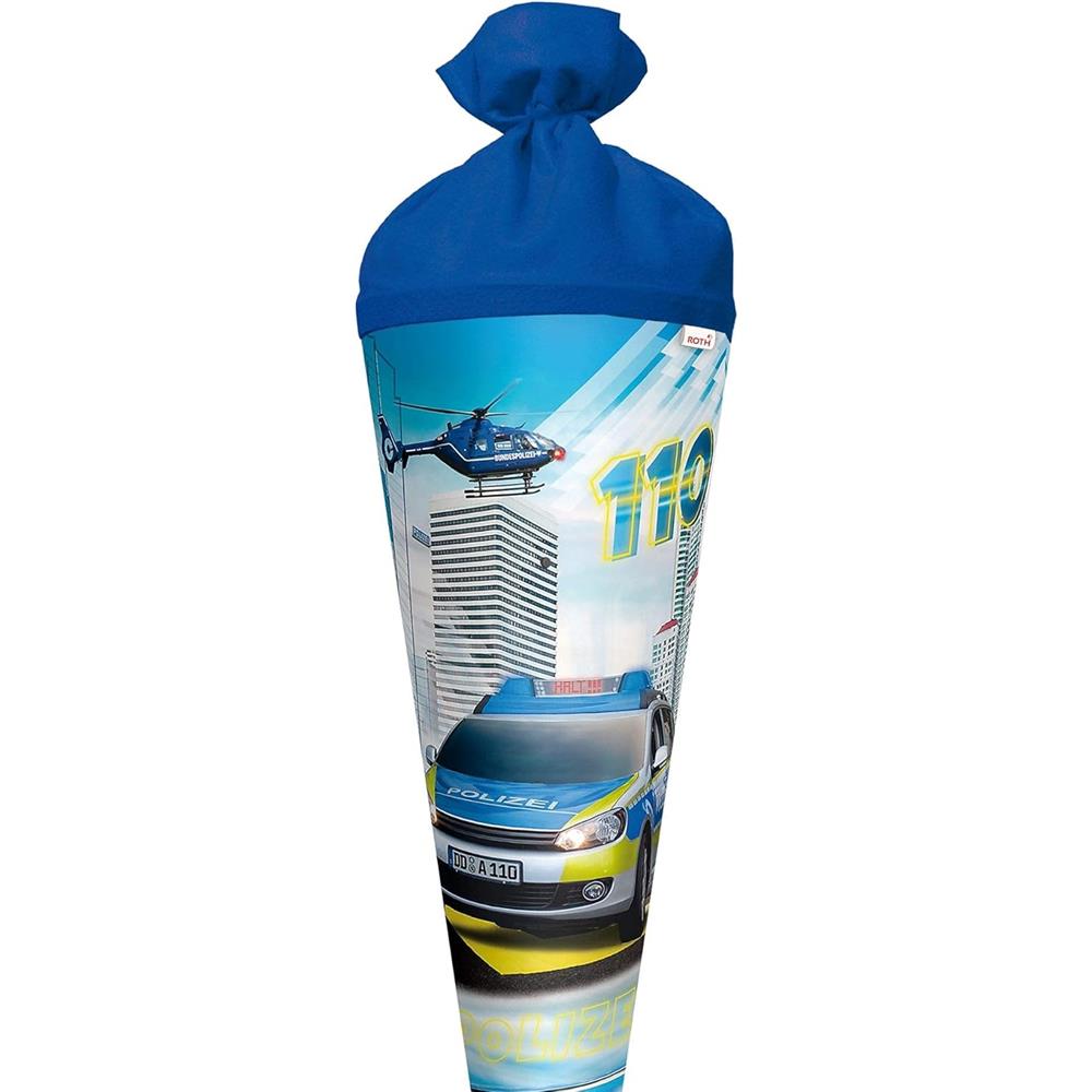 Roth Schultüte Polizei, 70cm, rund, Rot(h)-Spitze, Filzverschluss, mit Licht & Sound