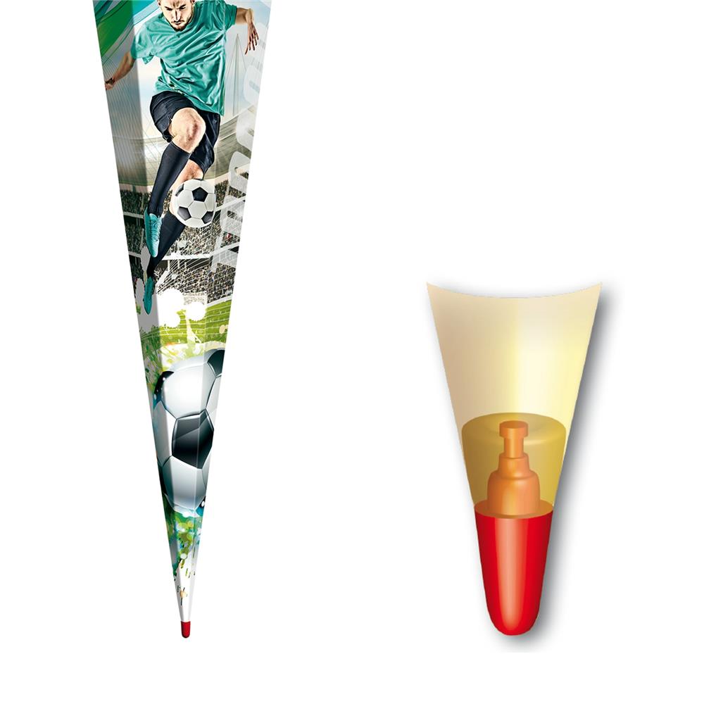 Roth Schultüte Fußballstar, 85cm, eckig, Rot(h)-Spitze, Netzverschluss, mit Sound