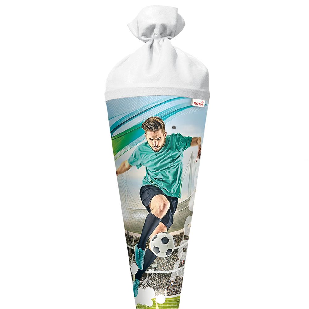 Roth Schultüte Fußballstar, 70cm, rund, Rot(h)-Spitze, Filzverschluss, mit Sound