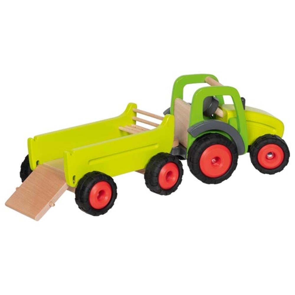 goki Bauernhoffahrzeug aus Holz - Traktor mit Anhänger