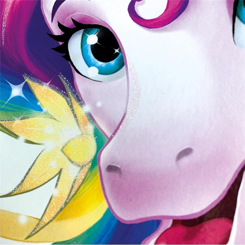 Roth Schultüte Einhornportrait mit Glitter, 85cm, eckig, mit Rot(h)-Spitze und lila Tüllverschluss