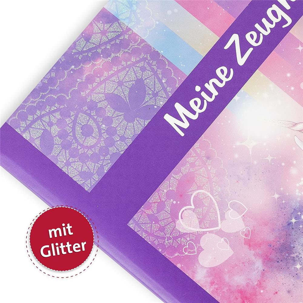 Roth Zeugnismappe Einhornportrait mit Glitzereffekt, mit 10 A4 Klarsichthüllen