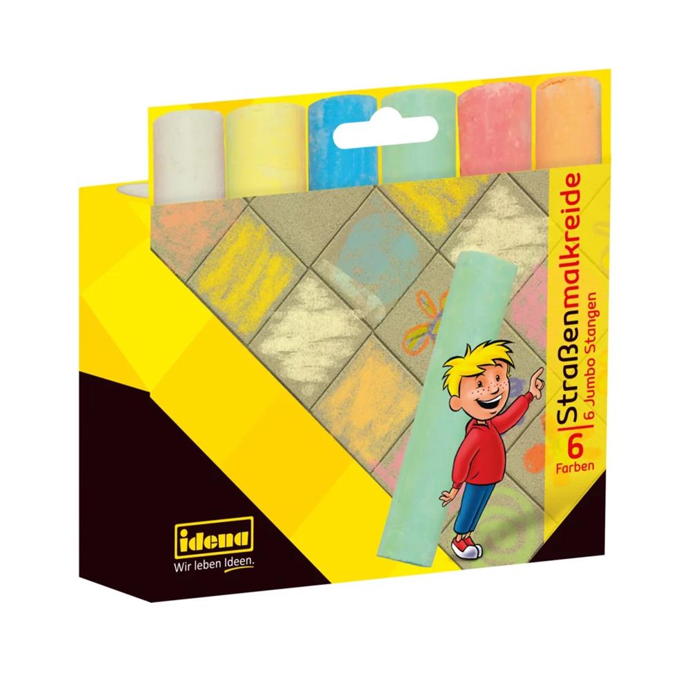 Idena Jumbo Straßenmalkreide – 6 extra dicke Stangen à ca. 11 cm in leuchtenden Farben