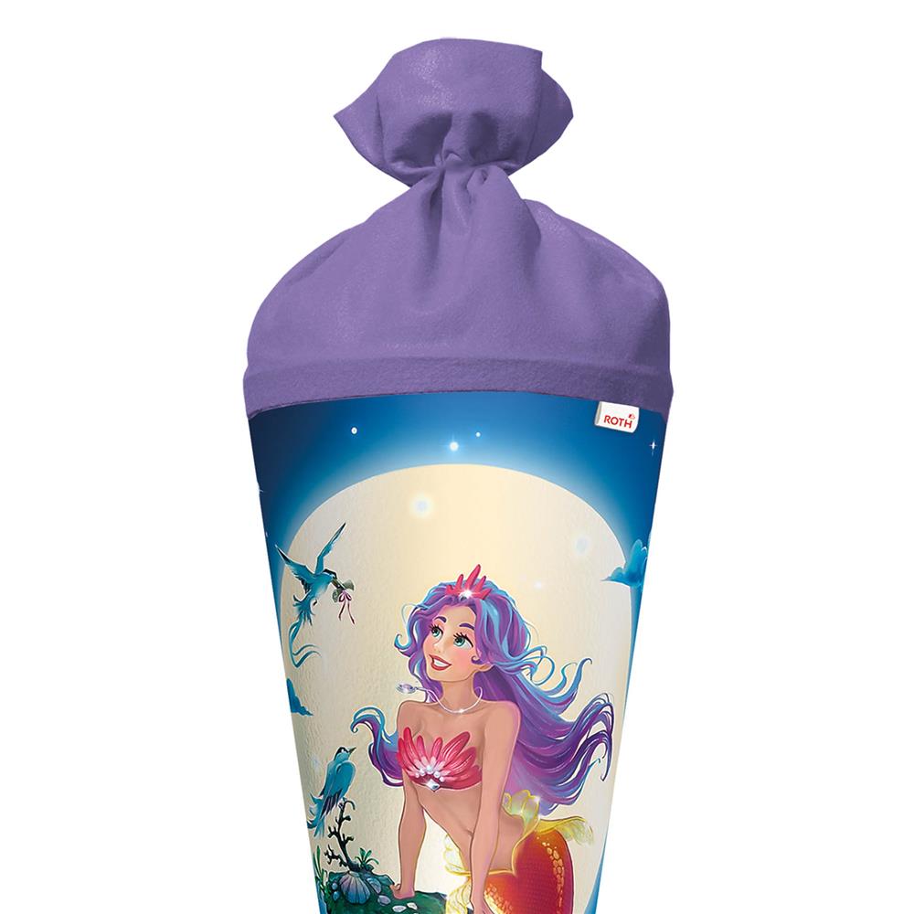 Roth Schultüte Magische Meerjungfrau, 70cm, rund, Rot(h)-Spitze, Filzverschluss, Folieneffekt