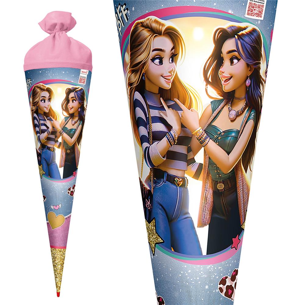 Roth Schultüte Best Friends Forever, 70cm, rund, Rot(h)-Spitze, Filzverschluss