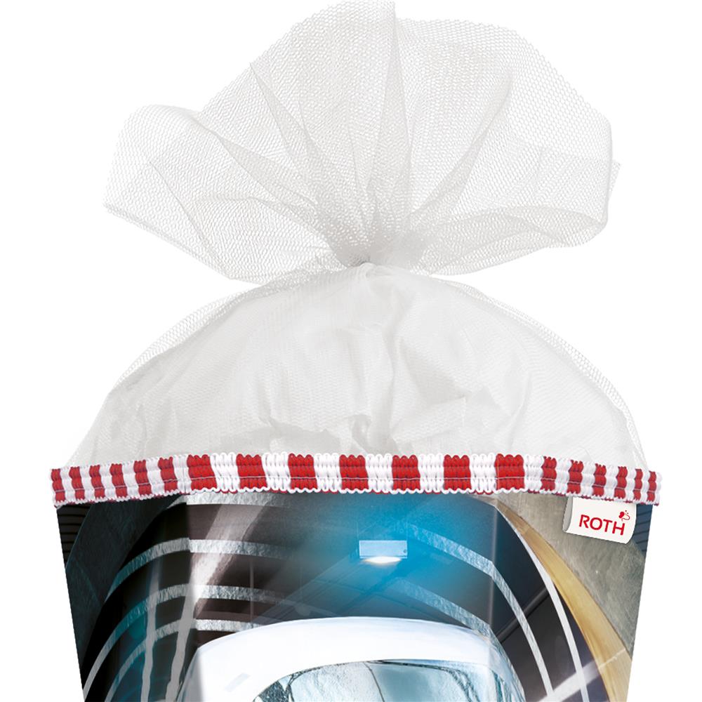 Roth Schultüte Schnellzug, 85cm, eckig, Rot(h)-Spitze, Tüllverschluss, Folieneffekt