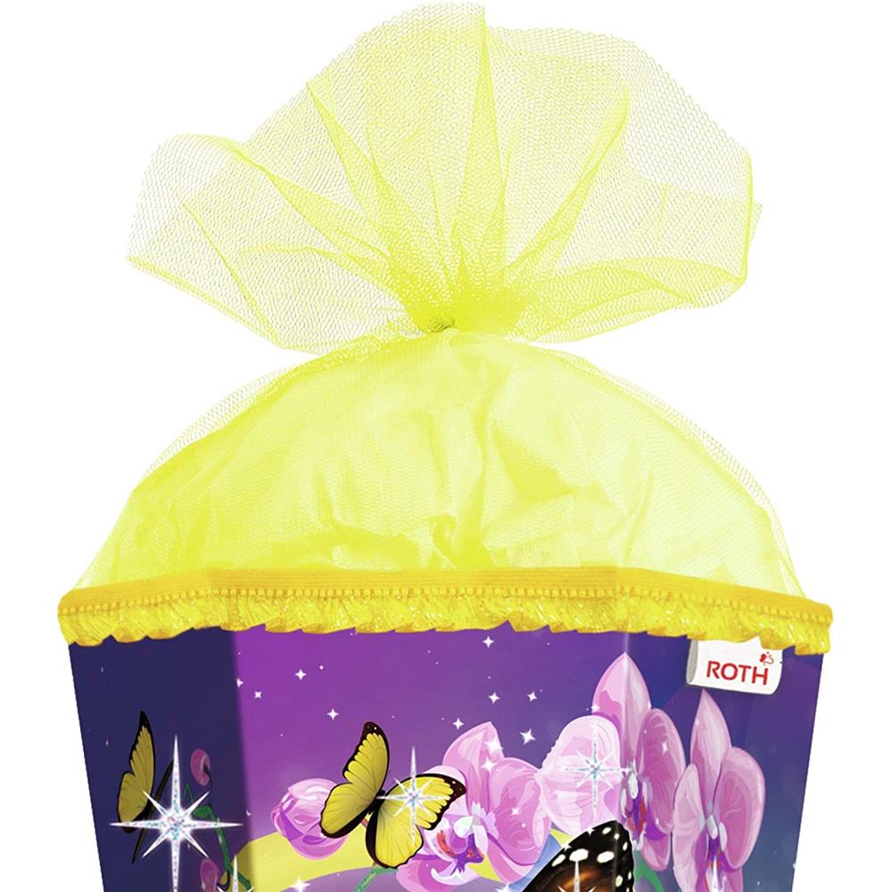 Roth Schultüte Schmetterling, 85cm, eckig, Rot(h)-Spitze, Tüllverschluss, Glitter, Rüschenborte