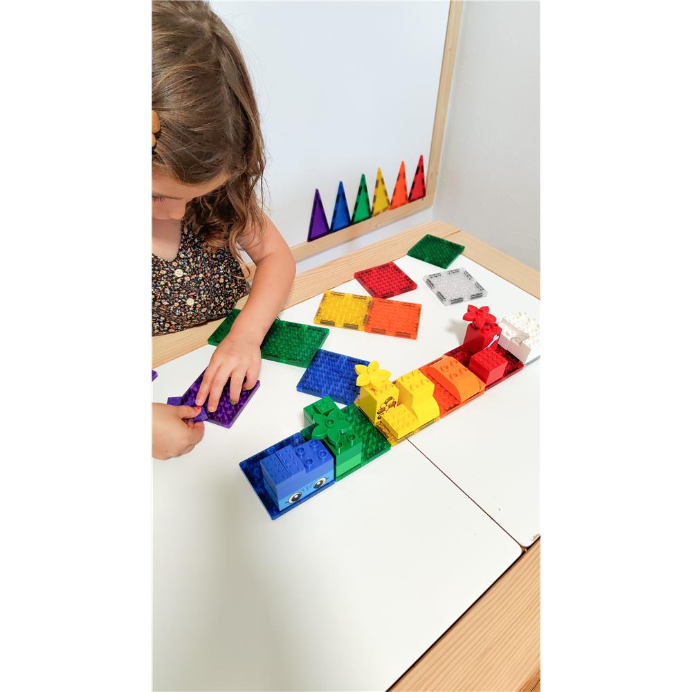 Cleverclixx Brick Tiles Pack Knallfarben 16 Teile, magnetische Steckbauteile, kompatibles Magnetspielzeug