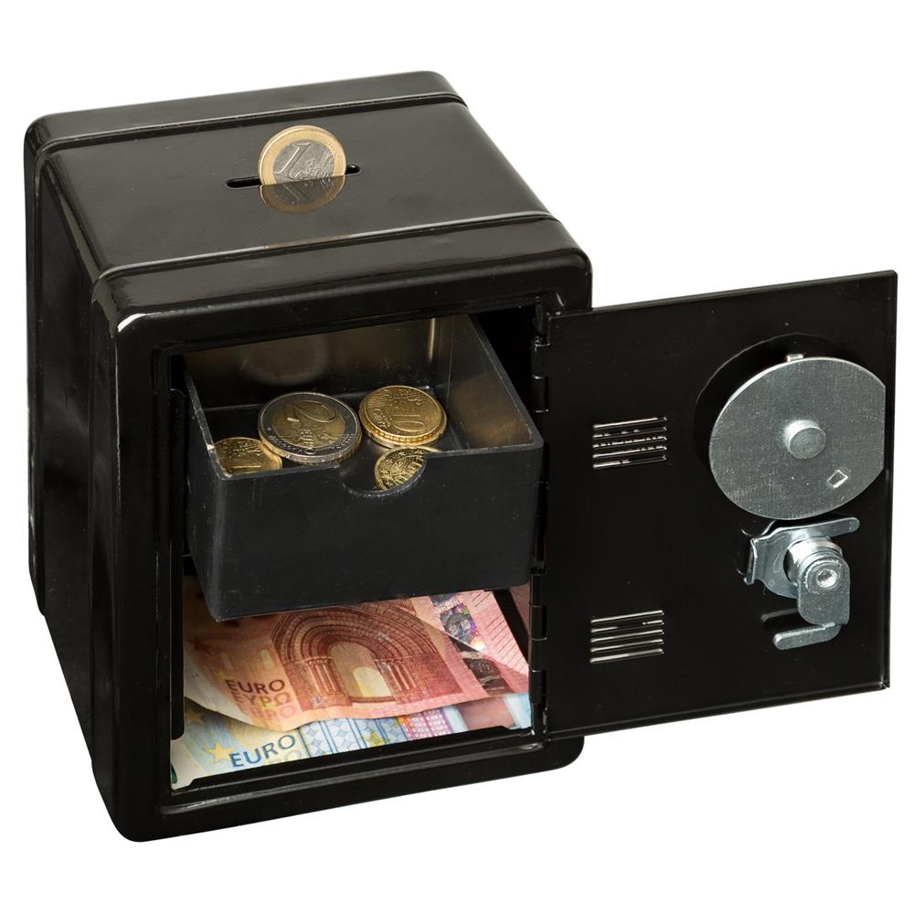 Idena Spartresor mit Zahlenschloss & Schlüsselschloss Schwarz aus Metall Spardose
