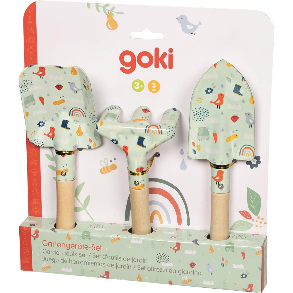 Goki Gartengeräte-Set „Frühling“ – 3-teiliges Gartenwerkzeug für Kinder ab 3 Jahren