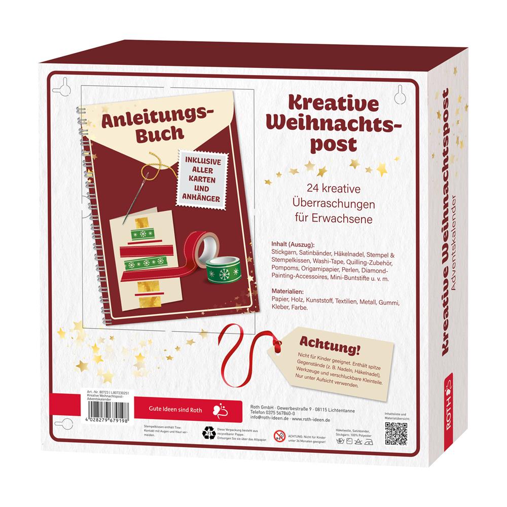 Roth Adventskalender Kreative Weihnachtspost – 24 Bastelsets für Karten & Anhänger mit Anleitung