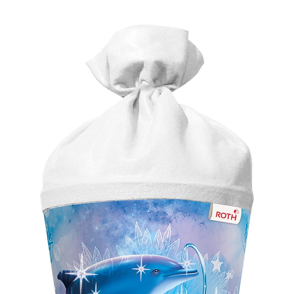 Roth Schultüte Delfine, 70cm, rund, Rot(h)-Spitze, Filzverschluss, Glitter