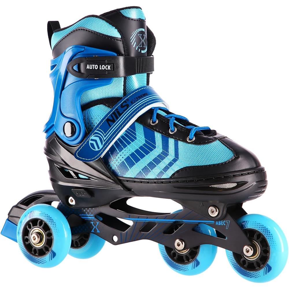 NILS EXTREME NH18192A 4in1 Inliner Schlittschuhe Rollschuhe Gr. 39-43, Schwarz-Blau, verstellbar
