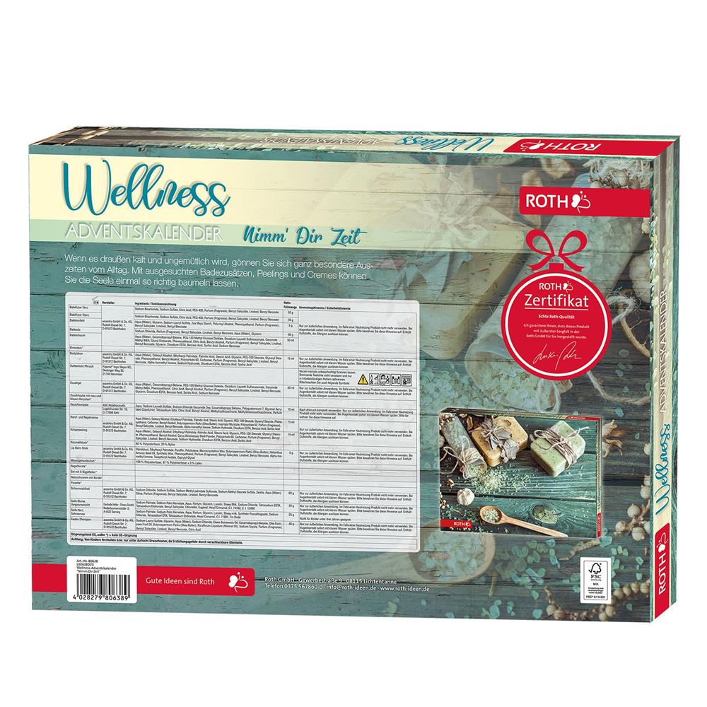 Roth Wellness-Adventskalender "Nimm Dir Zeit" – 24 Bade- & Pflegeartikel für entspannte Auszeiten