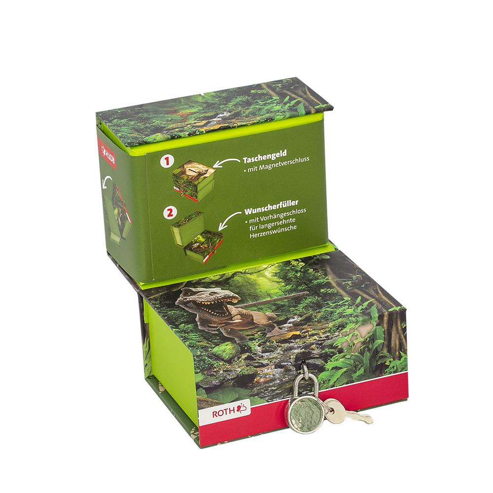 Roth Spardose Dinosaurier Tyrannosaurus, mit 2 getrennten Boxen, mit Magnet und Vorhängeschloss