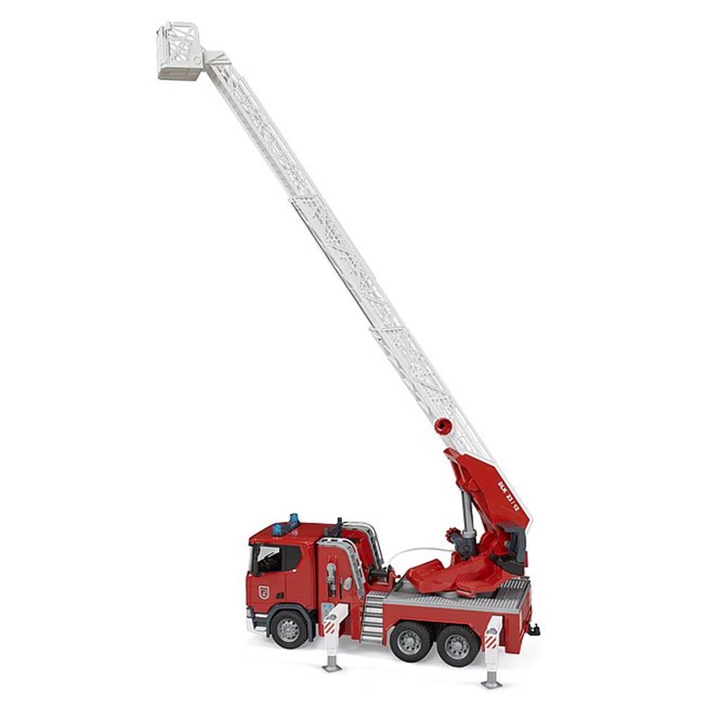 Bruder 03591 - Scania Super 560R Feuerwehr mit Drehleiter, Wasserpumpe, Licht & Sound Modul