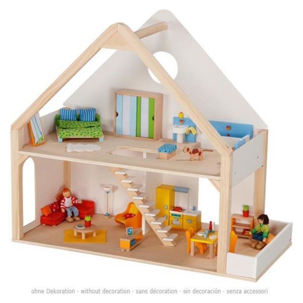 Goki Puppenhaus mit 2 Etagen, Puppenstube aus Holz