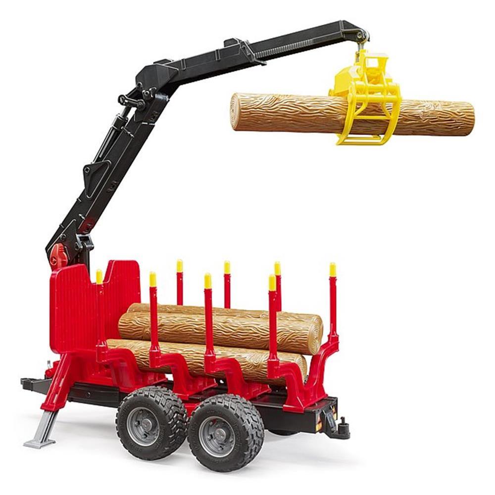 Bruder 02252 - Rückeanhänger mit Ladekran, 4 Baumstämmen und Holzgreifer