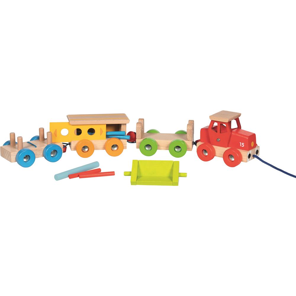 goki Güterzug GK-Rail Holzspielzeug Zug mit Waggons 55 cm ab 2 Jahren Kinder