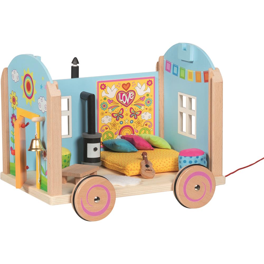 goki Bauwagen Spirit – Holzspielzeug mit Zubehör, für Kinder ab 3 Jahren