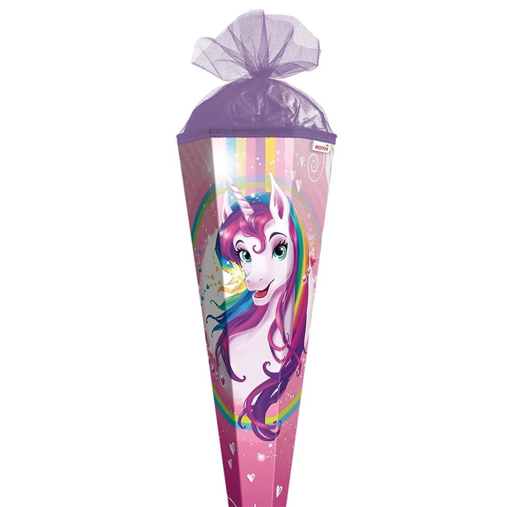 Roth Extra große XXL Schultüte Einhornportrait, 100cm, eckig, Rot(h)-Spitze, Tüllverschluss